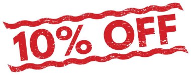 Kırmızı çizgi damgası üzerine yazılmış% 10 indirimli metin.