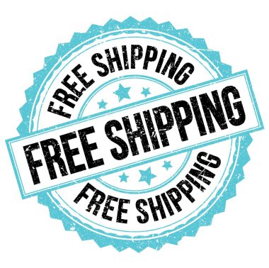 Mavi-siyah yuvarlak pul işareti üzerine yazılmış ücretsiz gönderme metni