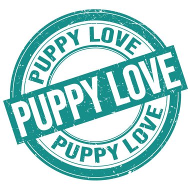 Mavi yuvarlak grungy işareti üzerine yazılmış PUPPY Love metni