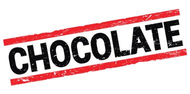 Siyah-kırmızı dikdörtgen mühür işareti üzerine yazılmış CHOCOLATE metni.
