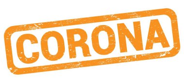 Turuncu dikdörtgen mühür işareti üzerine yazılmış CORONA metni.