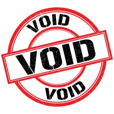 Kırmızı-siyah yuvarlak pul işareti üzerine yazılmış VOID metni