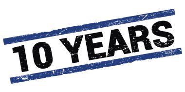 Siyah-mavi dikdörtgen işareti üzerine yazılmış 10 yıllık metin.