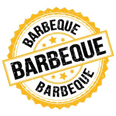 BARBEQUE metin sarı-siyah yuvarlak mühür işareti üzerine yazılmış