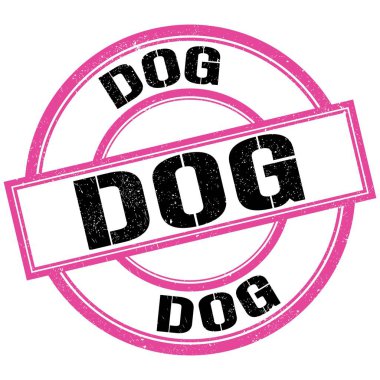 Pembe-siyah pul işareti üzerine yazılmış köpek metni