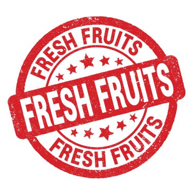 FRESH FRUITS text written on red grungy stamp sign.