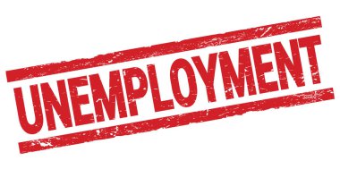 Kırmızı dikdörtgen mühür işareti üzerine yazılmış UNEMPLOYMENT metni.