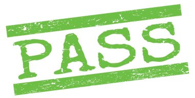 Yeşil grungy satır işareti üzerine yazılmış PASS metni.