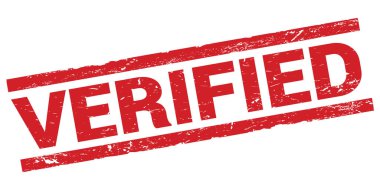 Kırmızı dikdörtgen damga işareti üzerine yazılmış VERIFIED metin.