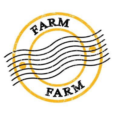 FARM, sarı-siyah grungy posta pulu üzerine yazılmış metin.