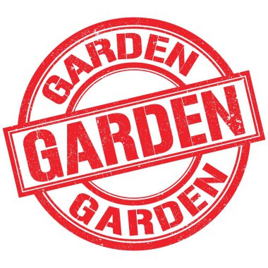 Kırmızı yuvarlak pul işareti üzerine yazılmış GARDEN metni