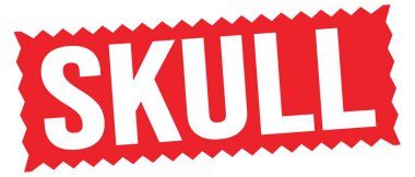 Kırmızı zig-zag işareti üzerine SKULL metni.