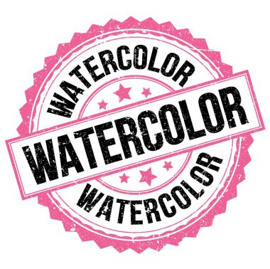 Pembe-siyah yuvarlak pul işareti üzerine yazılmış SATERCOLOR metni