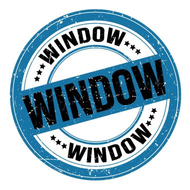 WINDOW metin mavi-siyah yuvarlak grungy işareti üzerine yazılmış