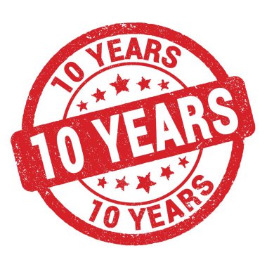 Kırmızı grungy mühür işareti üzerine 10 yıllık metin.