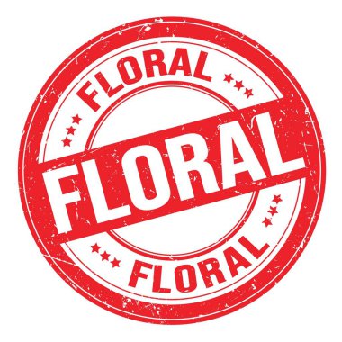 Kırmızı yuvarlak grungy işareti üzerine yazılmış FLORAL metin