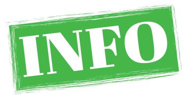 Yeşil dikdörtgen pul işareti üzerine yazılmış INFO metni.