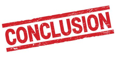 Kırmızı dikdörtgen damga işareti üzerine yazılmış CONCLUSION metni.