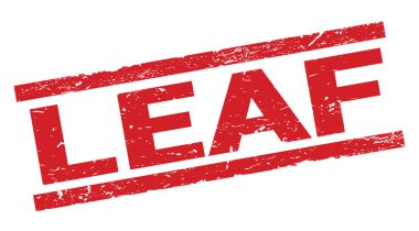 Kırmızı dikdörtgen damga işareti üzerine yazılmış LeAF metni.