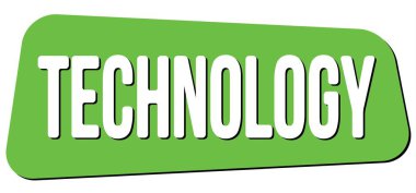 Yeşil trapez damgası üzerine yazılmış TECHNOLOGY metni.