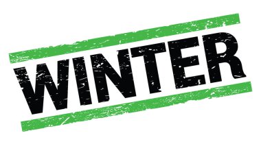 Yeşil dikdörtgen damga işareti üzerine yazılmış kış metni.
