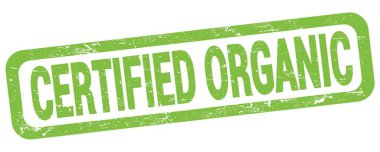 Yeşil dikdörtgen damga işareti üzerine yazılmış ORGANIC metni.
