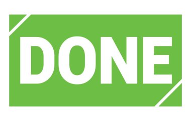 Yeşil dikdörtgen pul işareti üzerine yazılmış Done metni.