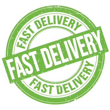 Yeşil yuvarlak grungy işareti üzerine yazılmış FAST DELIVERY metin