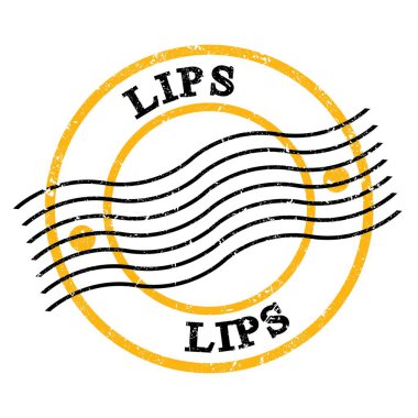 LIPS, sarı-siyah grungy posta pulu üzerine yazılmış metin.