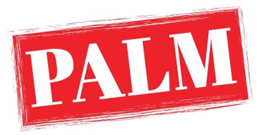 PALM text written on red rectangle stamp sign.