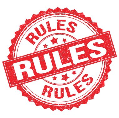 Kırmızı yuvarlak damga işareti üzerine yazılmış kurallar metni