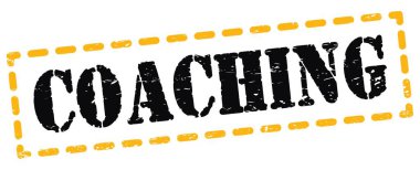 COACHING text written on yellow-black dash stamp sign.