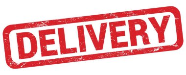 Kırmızı dikdörtgen damga işareti üzerine yazılmış DELIVERY metni.