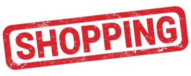 SHOPPING text written on red rectangle stamp sign.