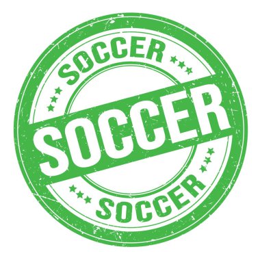 SOCCER text written on green round grungy stamp sign