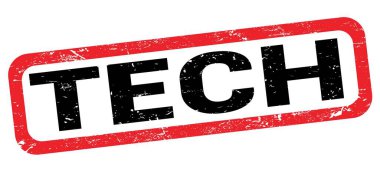 TECH text written on red-black rectangle stamp sign.