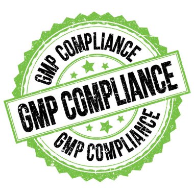 Yeşil-siyah yuvarlak pul işareti üzerine yazılmış GMP kodlama metni