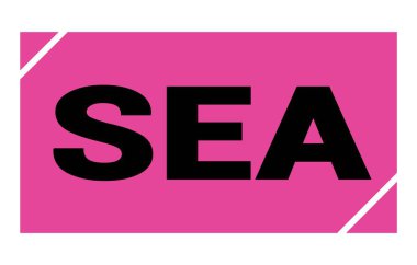 SEA text written on pink-black rectangle stamp sign.