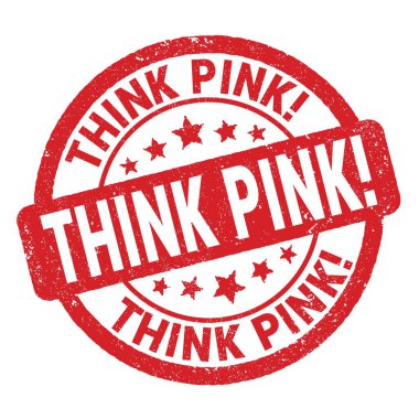 Pembe düşün! Kırmızı grungy mühür işareti üzerine yazılmış metin.