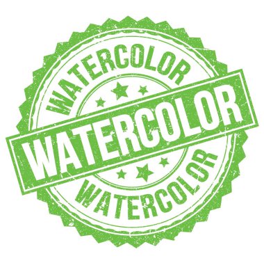 WATERCOLOR text written on green round stamp sign