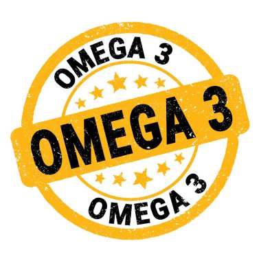 OMEGA 3 text written on yellow-black grungy stamp sign.