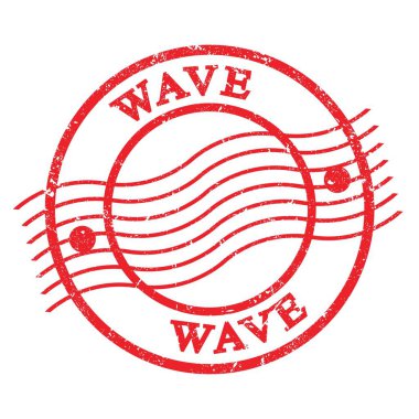 WAVE, text written on red grungy postal stamp.