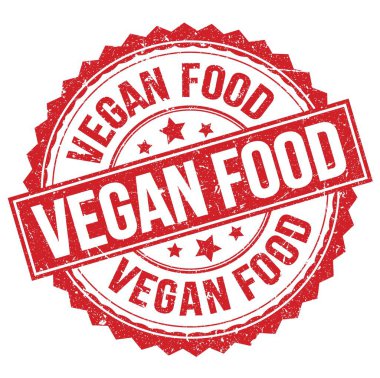 VEGAN FOOD text written on red round stamp sign
