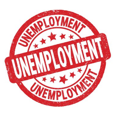Kırmızı grungy işareti üzerine yazılmış UNEMPLOYMENT metni.