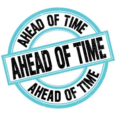 Mavi-siyah yuvarlak mühür işareti üzerine yazılan Zaman metninin ilerisinde