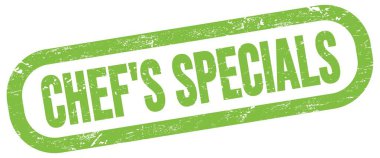 CHEF'S SPECIALS, text on green rectangle stamp sign.