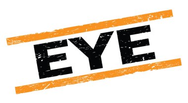 EYE text written on orange rectangle stamp sign.