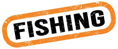 FISHING, text on orange-black rectangle stamp sign.
