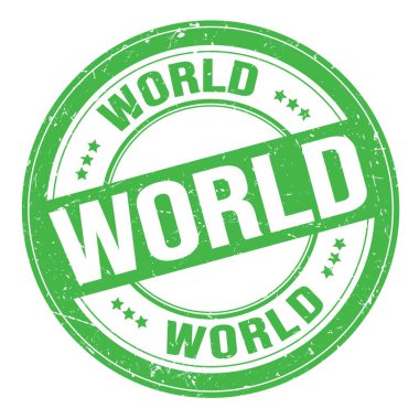 WORLD text written on green round grungy stamp sign