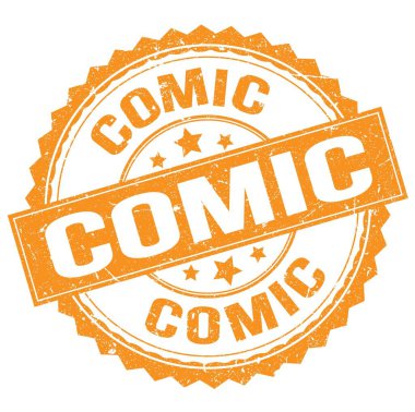 COMIC text written on orange round stamp sign